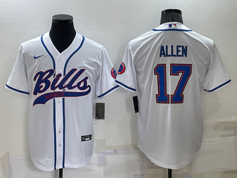 Men's White Buffalo Bills #17 Josh Allen Cool Base Stitched Baseball Jersey